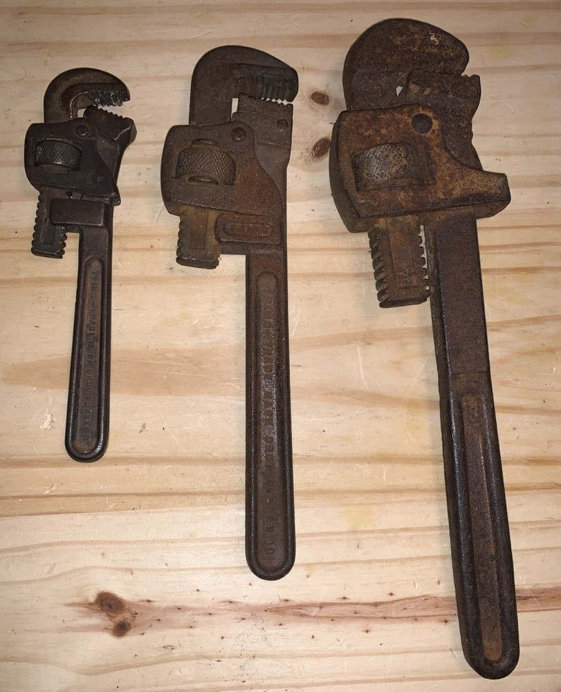 3 Vintage Trimont Pipe Wrenches. 7", 10" And 14".