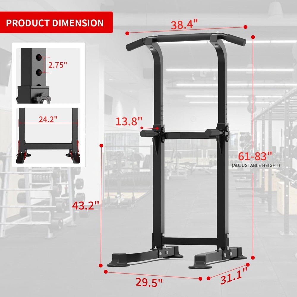 Pull Up Bar Dip Bar Squat Rack Workout Dip Station Height Adjustable Free