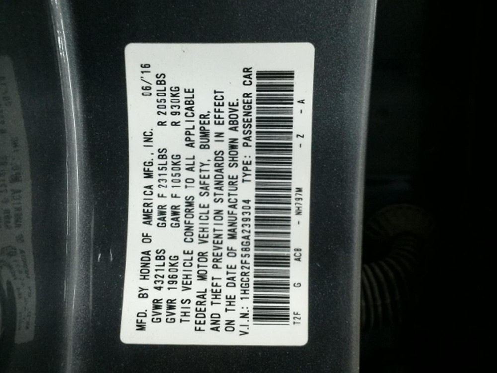 ACCORD 2016 Fuse Box Cabin 104802258