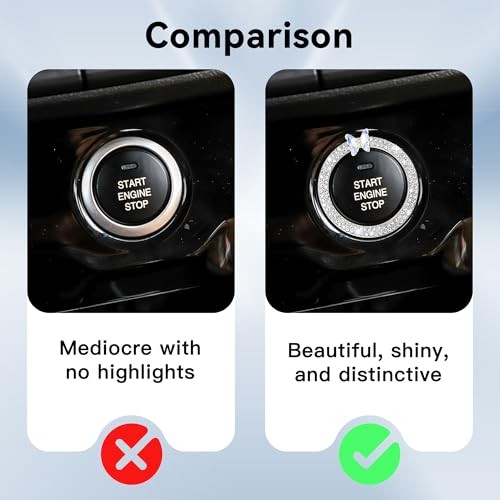 2PCS Car Engine Push Start Button Cover Decoration Ring, Sparkling White