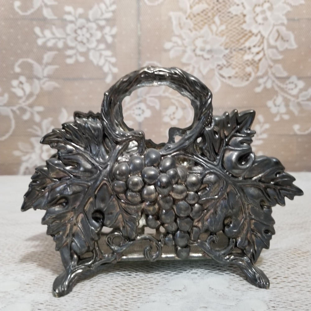 Godinger Letter Napkin Holder Silver Plated 1994 Grape & Leaf Design