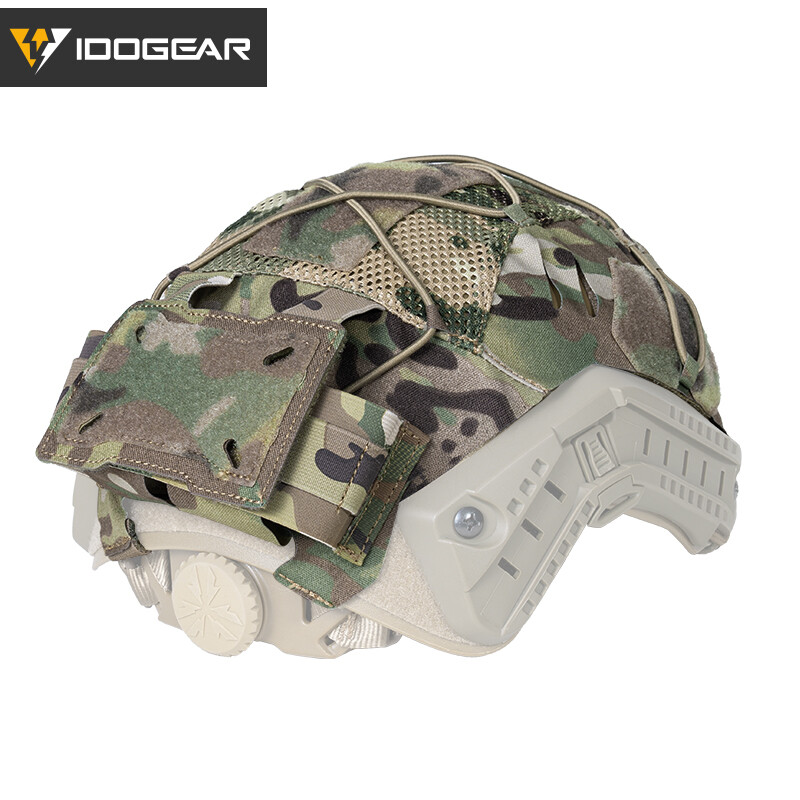 IDOGEAR Tactical Helmet Cover For FAST Helmet NVG Battery Pouch Laser Cut Camo