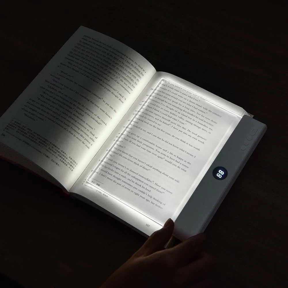 Rechargeable Clear LED Flat Book Light with 3 Color Modes & Timer