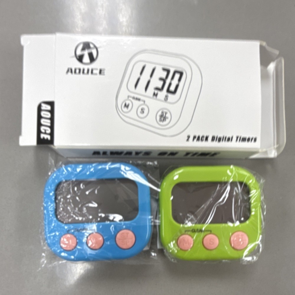 Aouce 2 Pack Digital Kitchen Timers Blue Green Countdown Battery Powered
