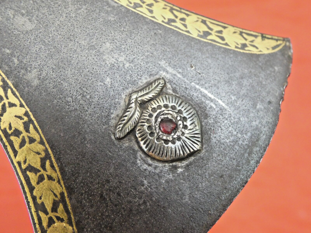 MUGHAL TABAR AXE WOOTZ GOLD DIAMOND RUBY EMERALD sword dagger India Persian 18c