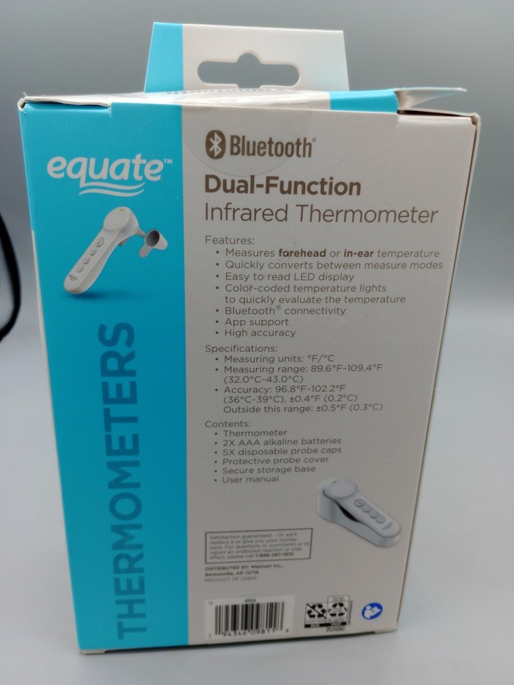 Equate Bluetooth Dual-Function Infrared Thermometer, Forehead and Ear Mode
