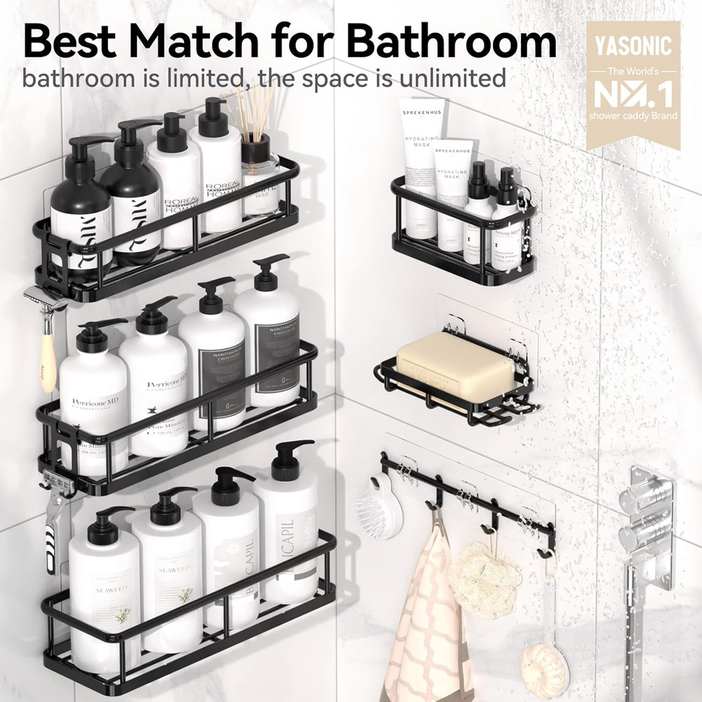 Shower Caddy, 100% Rustproof Shower Organizer with Soap Holder, 6 Pack Large Cap