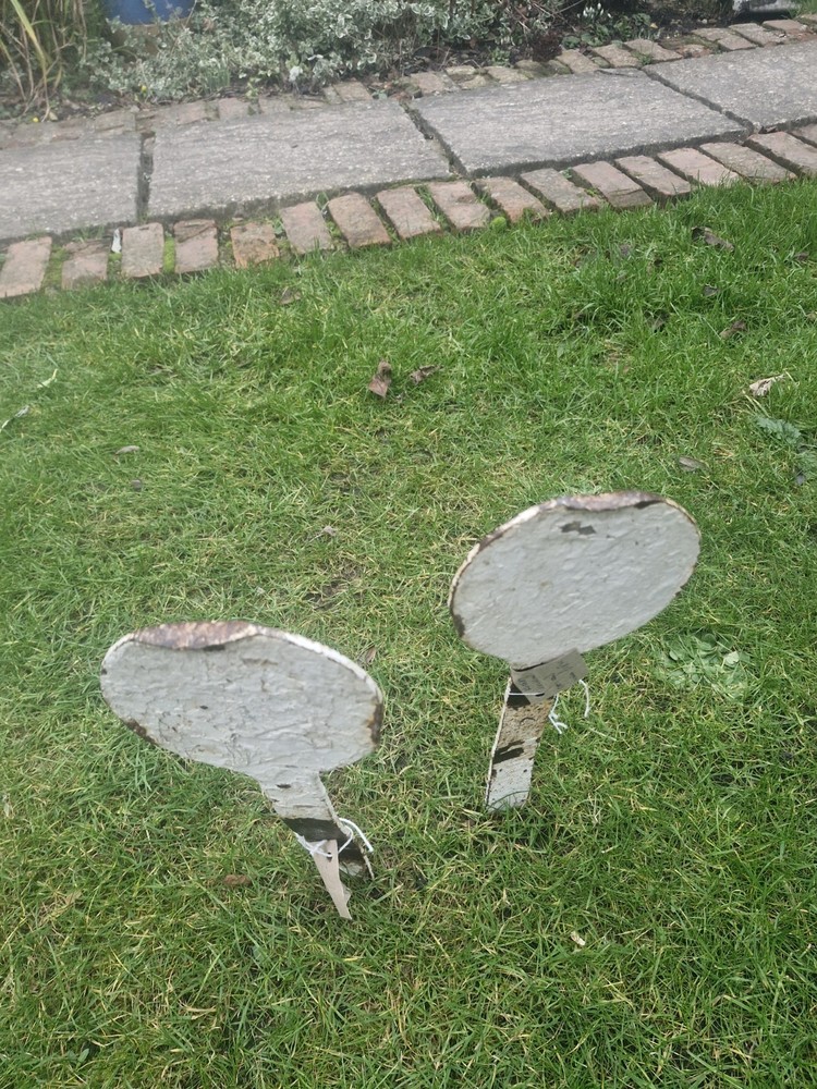 Pair Victorian Cast Iron Markers Original Paint
