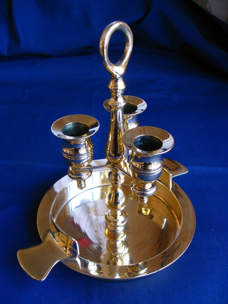 Antique Vintage Solid Brass Chamber Triple Candles Holder