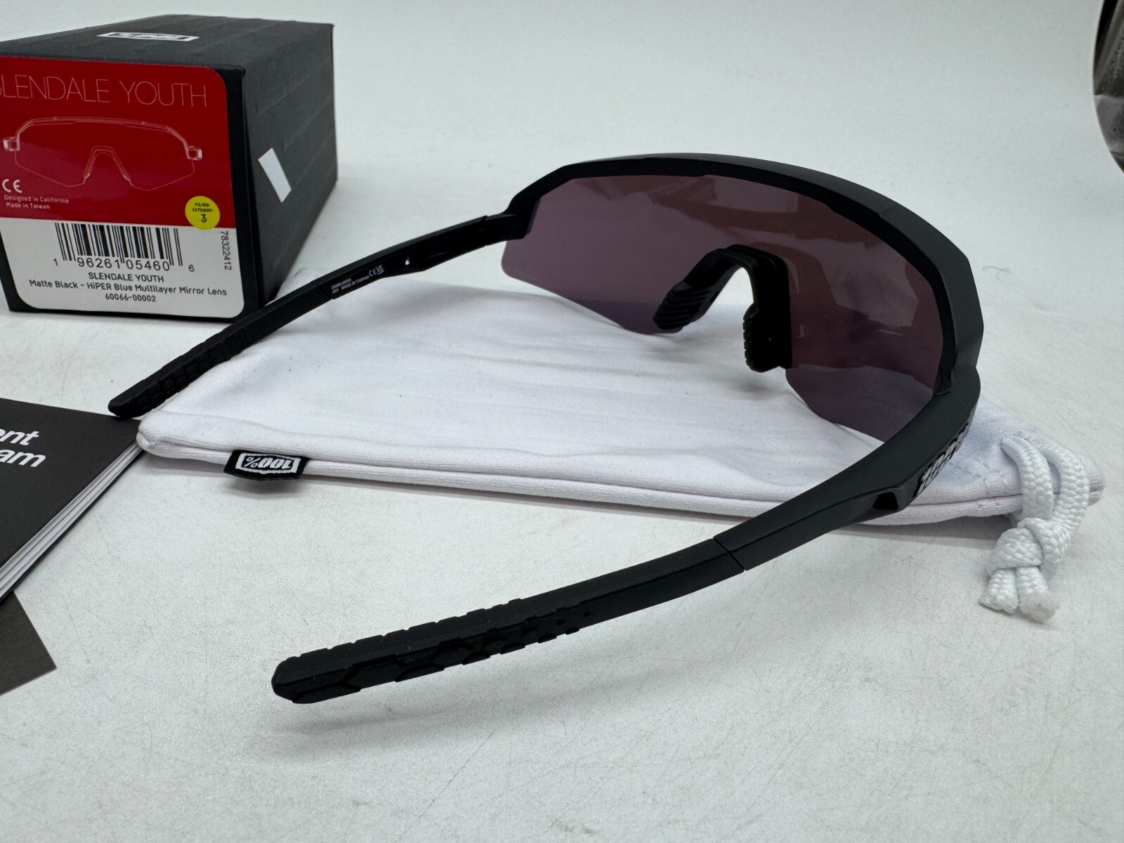 100% Slendale Youth Sport Performance Sunglasses Black Hiper Blue Mirror Lens