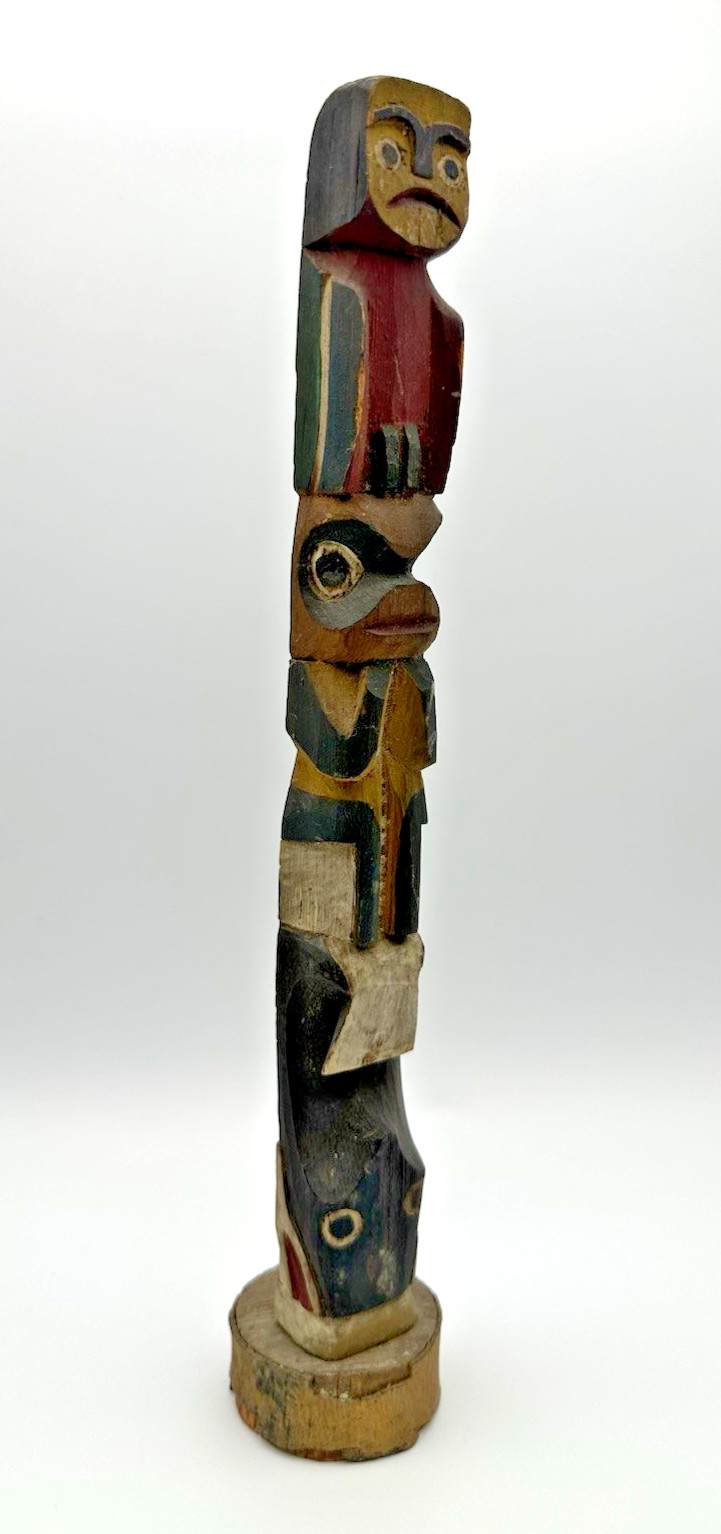 Old 12 1/4" Pacific Northwest Coast Carved Cedar Totem - Antique Native American