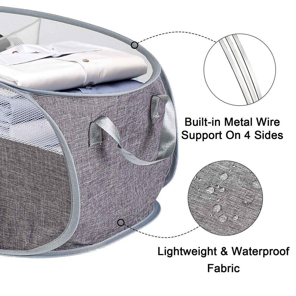 Collapsible Laundry Baskets, 2 Compartment Pop Up Mesh Hamper Foldable 75L La...