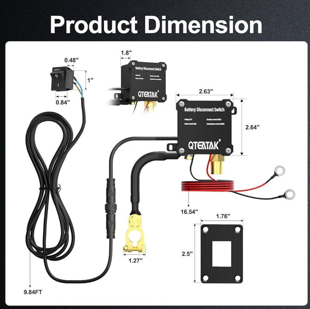 12V 250A Battery Disconnect Switch, KCD4, Manual Control (Panel Rocker Switch)