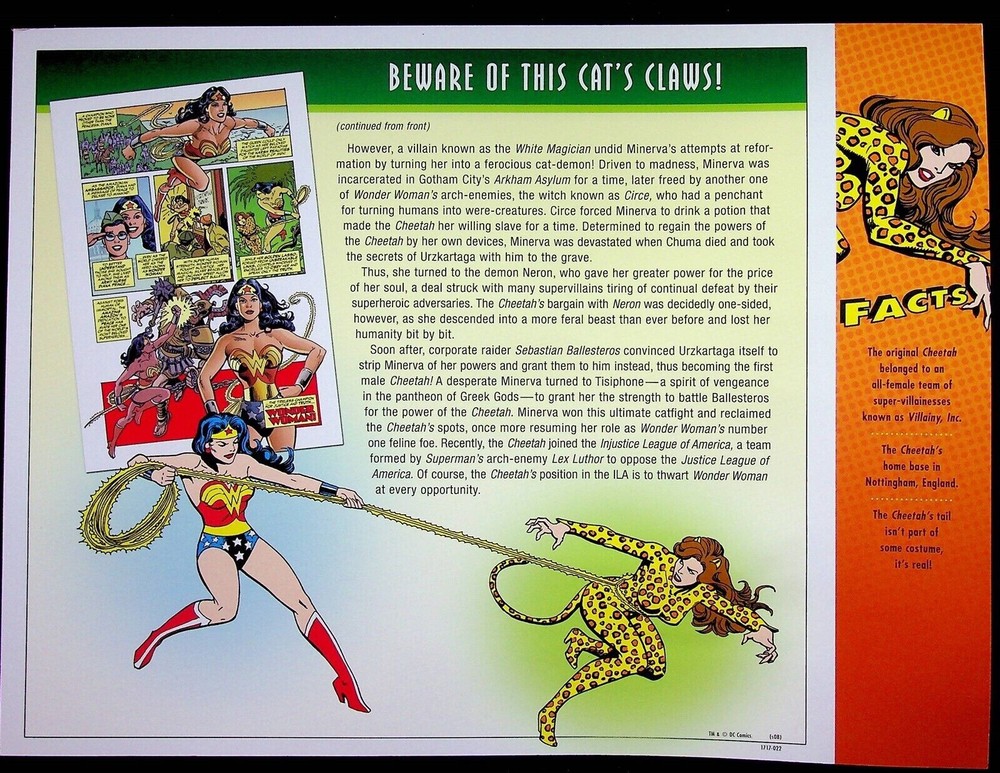 THE CHEETAH PATCH on INFO CARD ~ Willabee & Ward ~ DC COMICS PATCH COLLECTION