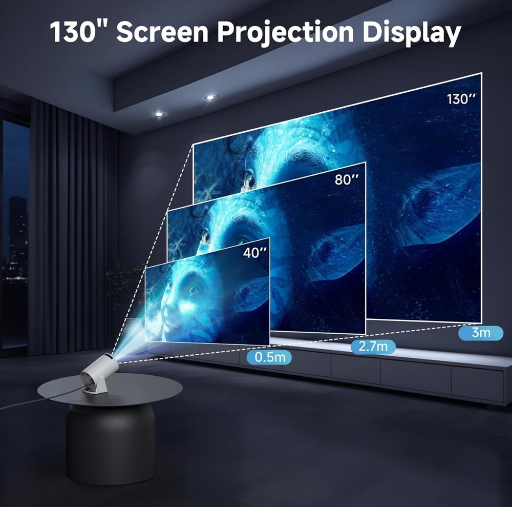 Aubor White Mini Projector with Android TV 11.0 Support 1080P Smart Portable