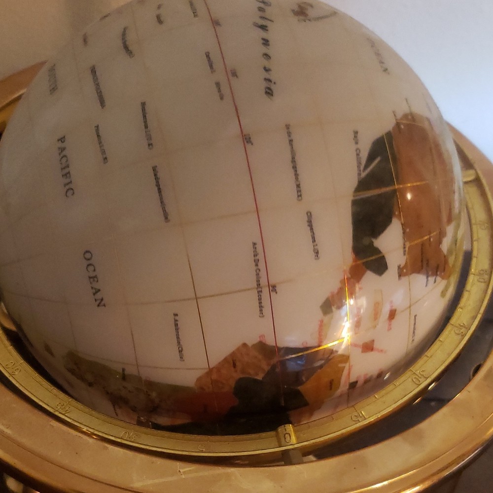 Gemstone Multicolor Tabletop Globe with Gold Metal Base, Rotating Decorative