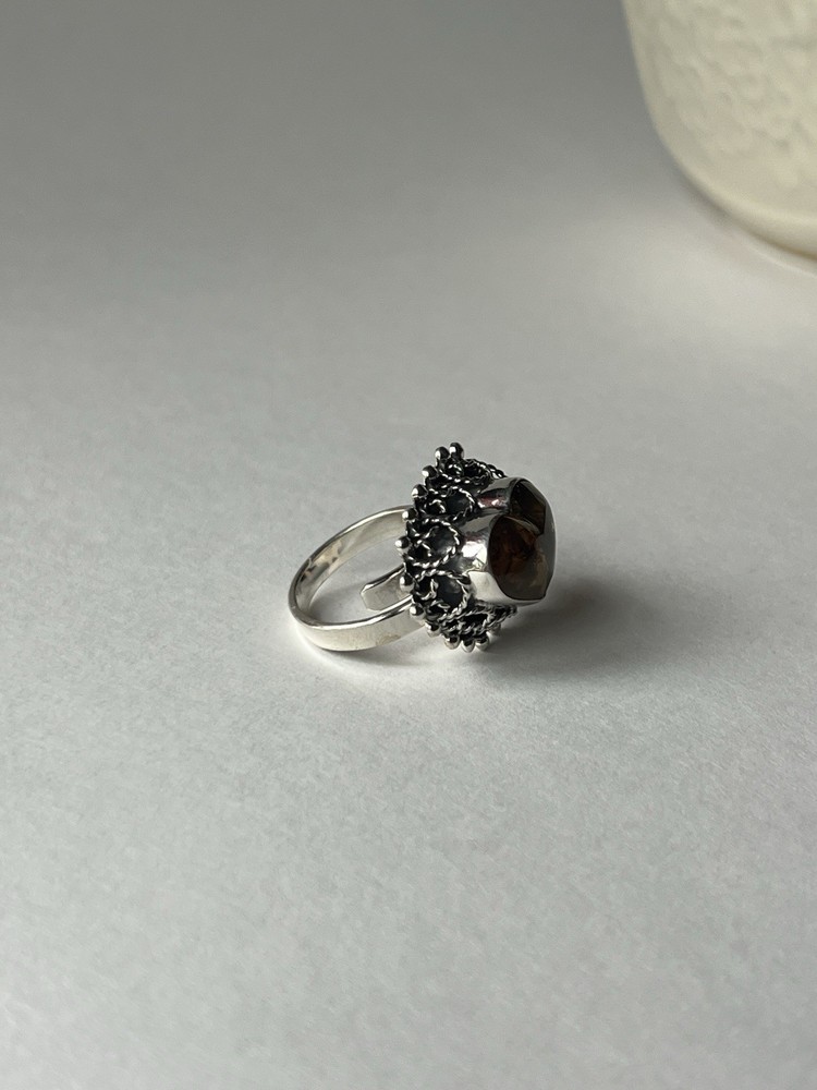Amber Heart Ring 925 Sterling Silver Adjustable Artisan Statement