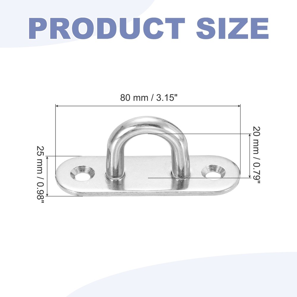 2Pcs M8 Eyelet Bracket Set Elliptic Hook Plate and Hook, Silver