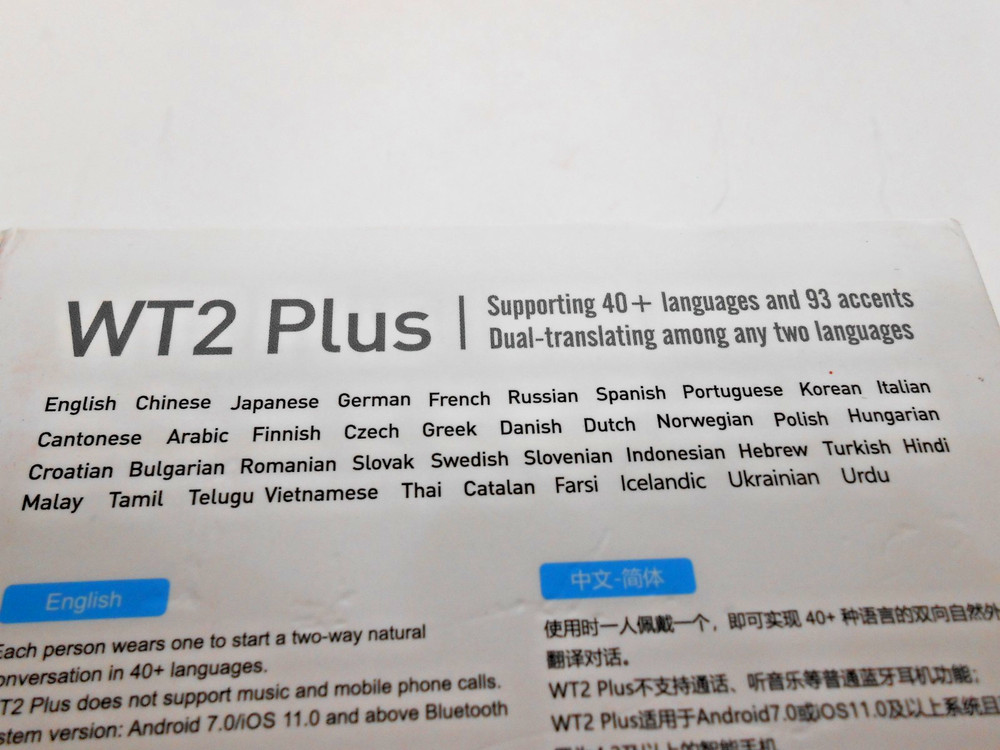 Timekettle WT2 Plus Earphone Ai Translator Earbuds Mutual Interpreter 40 lan