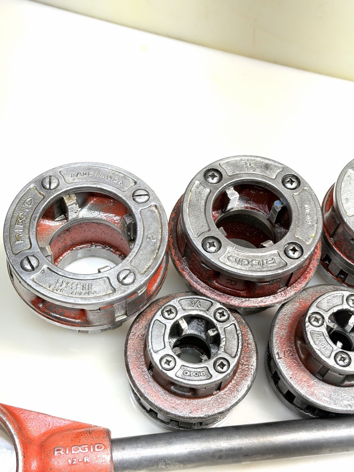 RIDGID 12-R Pipe Threader 6-Pc. Die Set 1/2” - 2" with Ratchet + Handle Nice BG1