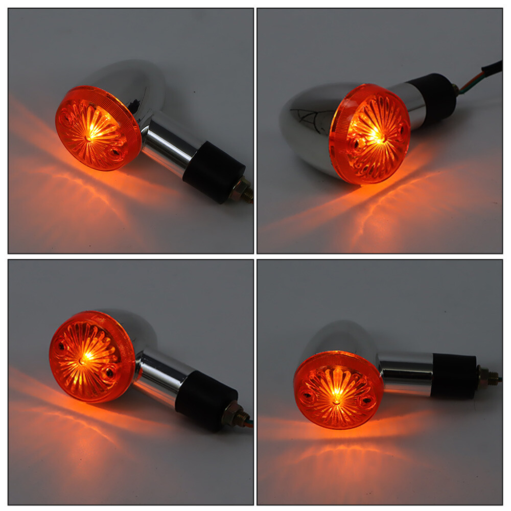 2x Light Motorcycle Amber Chrome Front Rear Turn Signal Blinker Indicator