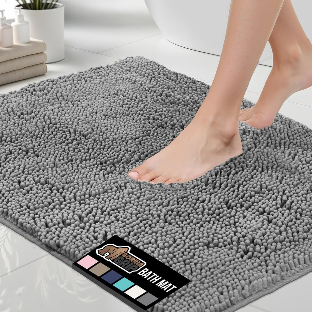 Bath Rug Mat, Thick Soft Absorbent Chenille, Quick Dry Microfiber Mats, Rubber B