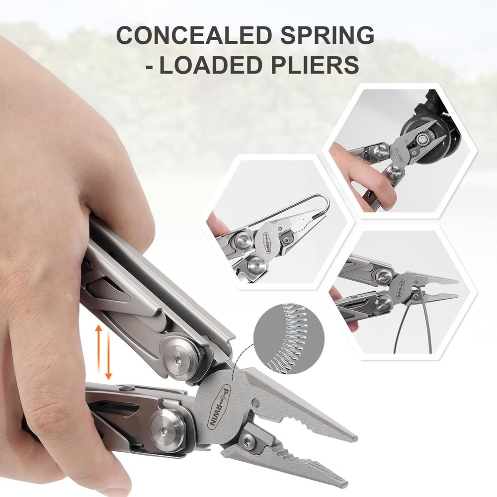 PERWIN Multitool, 17-in-1 Stainless Steel Multi Tool Pliers with Self-Locking