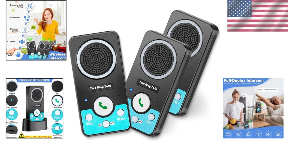 Wireless Intercom System for Home Business Long Range 8 Volume Levels 3 Pack