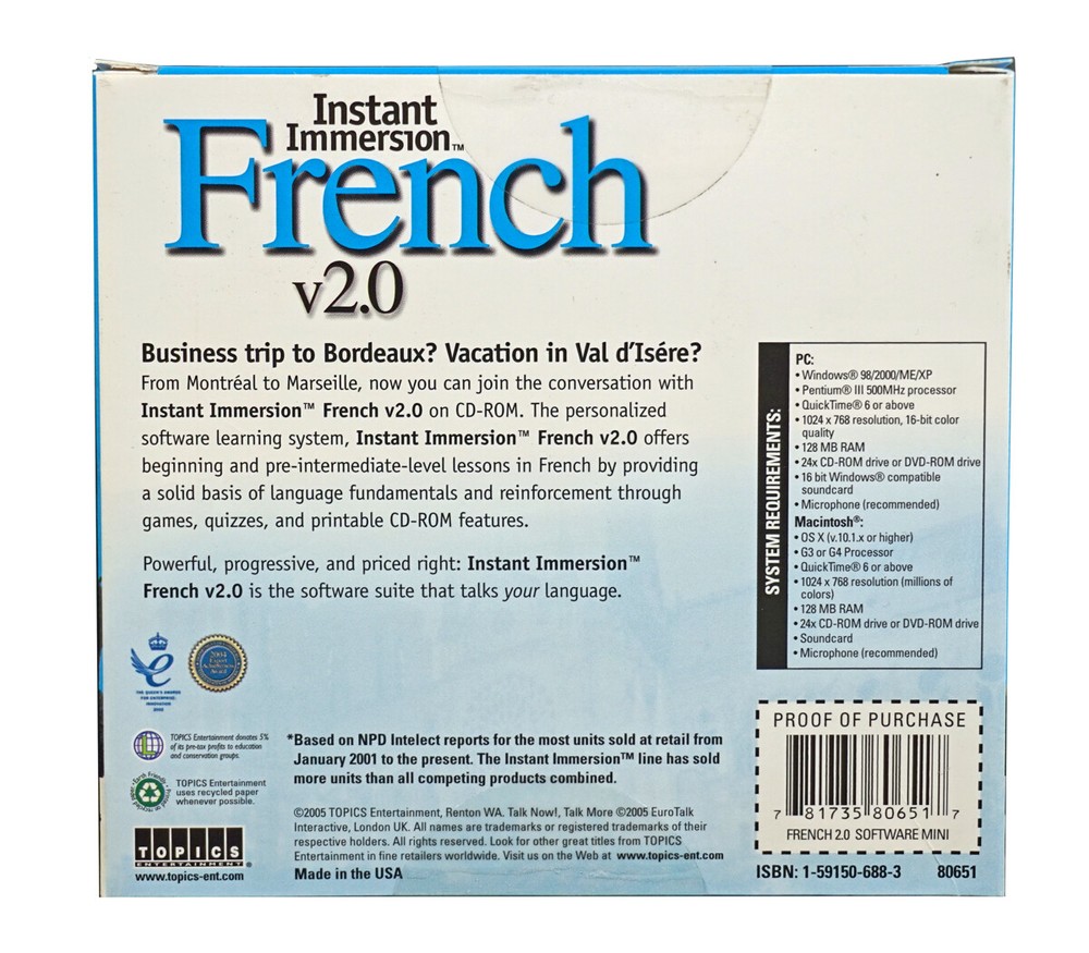 Instant Immersion LEARN how to Speak BEGINNER FRENCH Language Win/Mac CD
