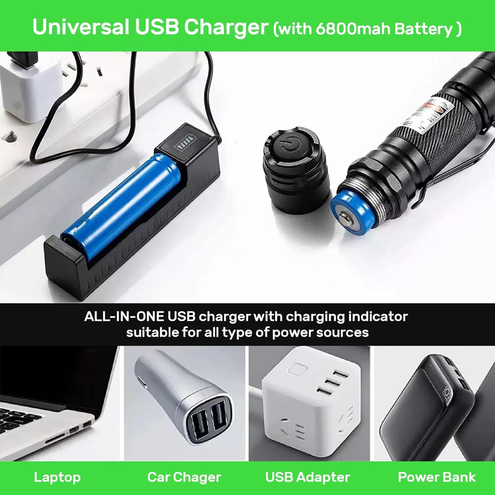 Rechargeable Green Laser Pointer - High Power, Long Range Laser with One-Touch S