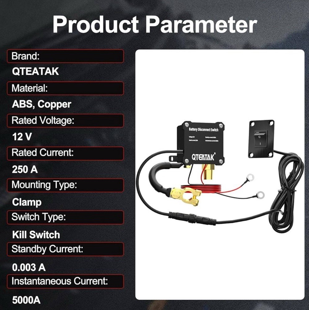 12V 250A Battery Disconnect Switch, KCD4, Manual Control (Panel Rocker Switch)