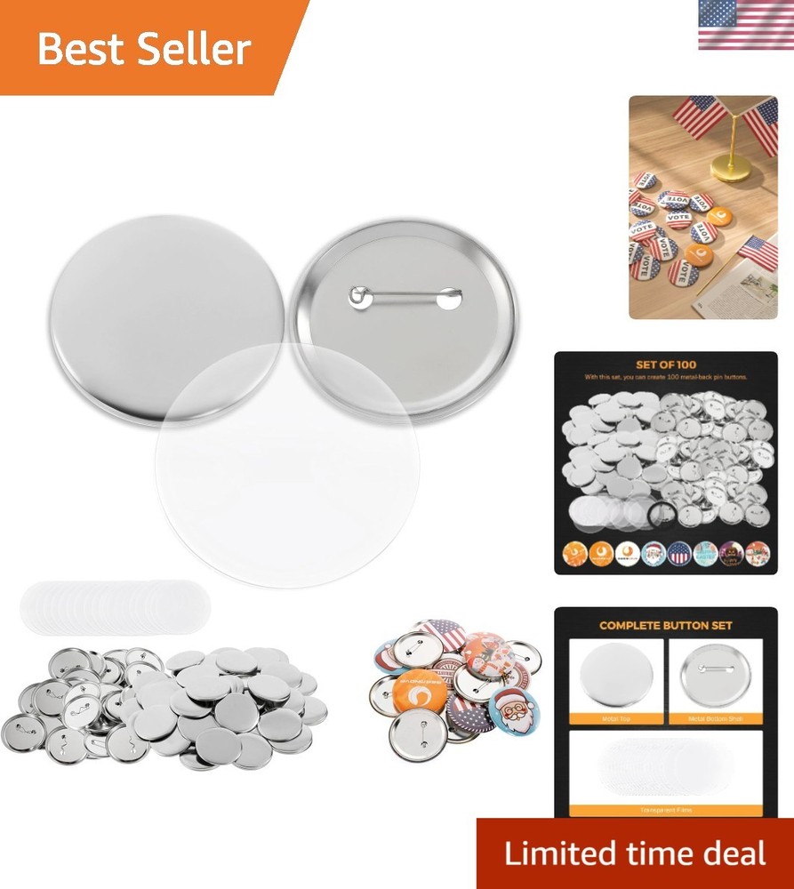 Durable 32mm Metal Pin Button Supplies - 100 Sets for Creative Projects