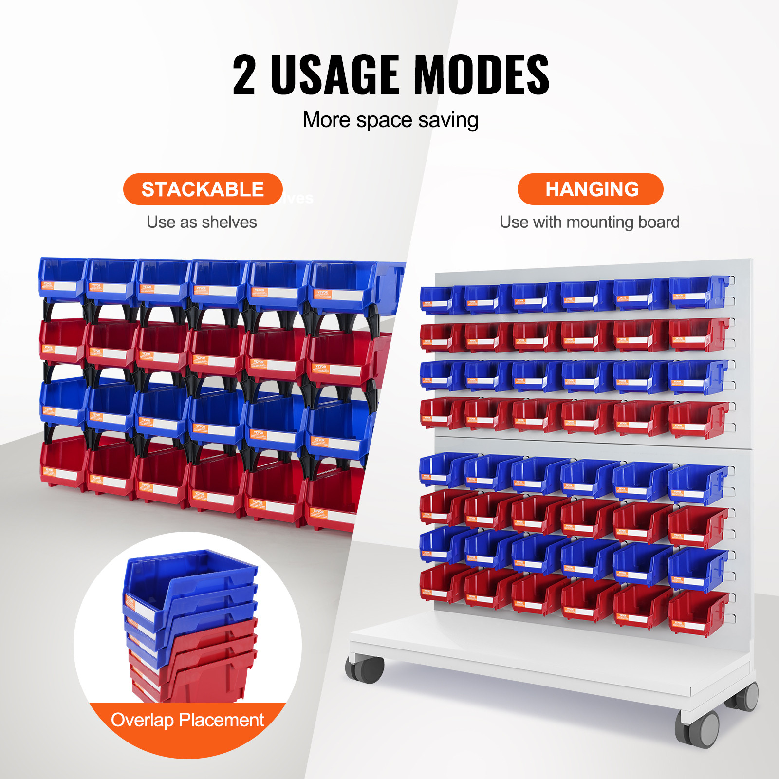 VEVOR Hanging Stackable Storage Bin Plastic Organizer Garage Box 24 PCS Blue/Red