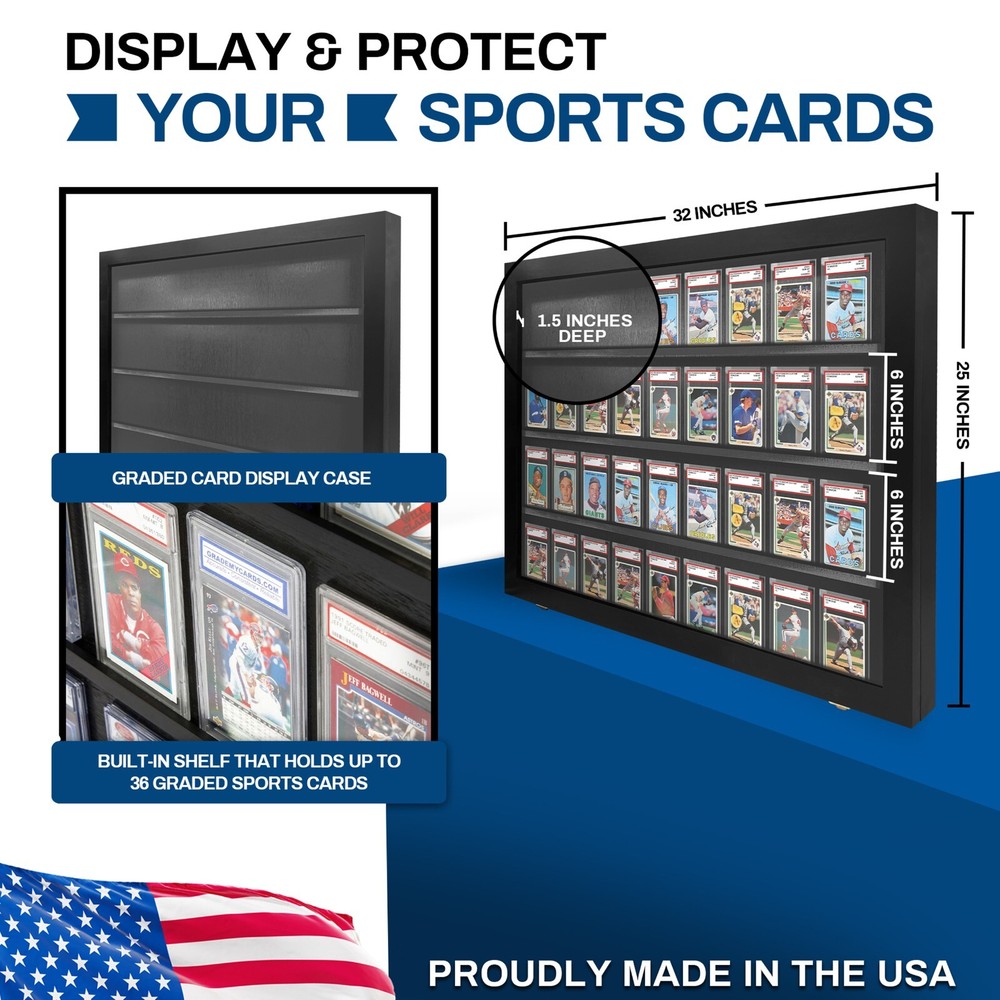 Black Finish 36 Horizontal Graded Baseball Card display Case DEEP