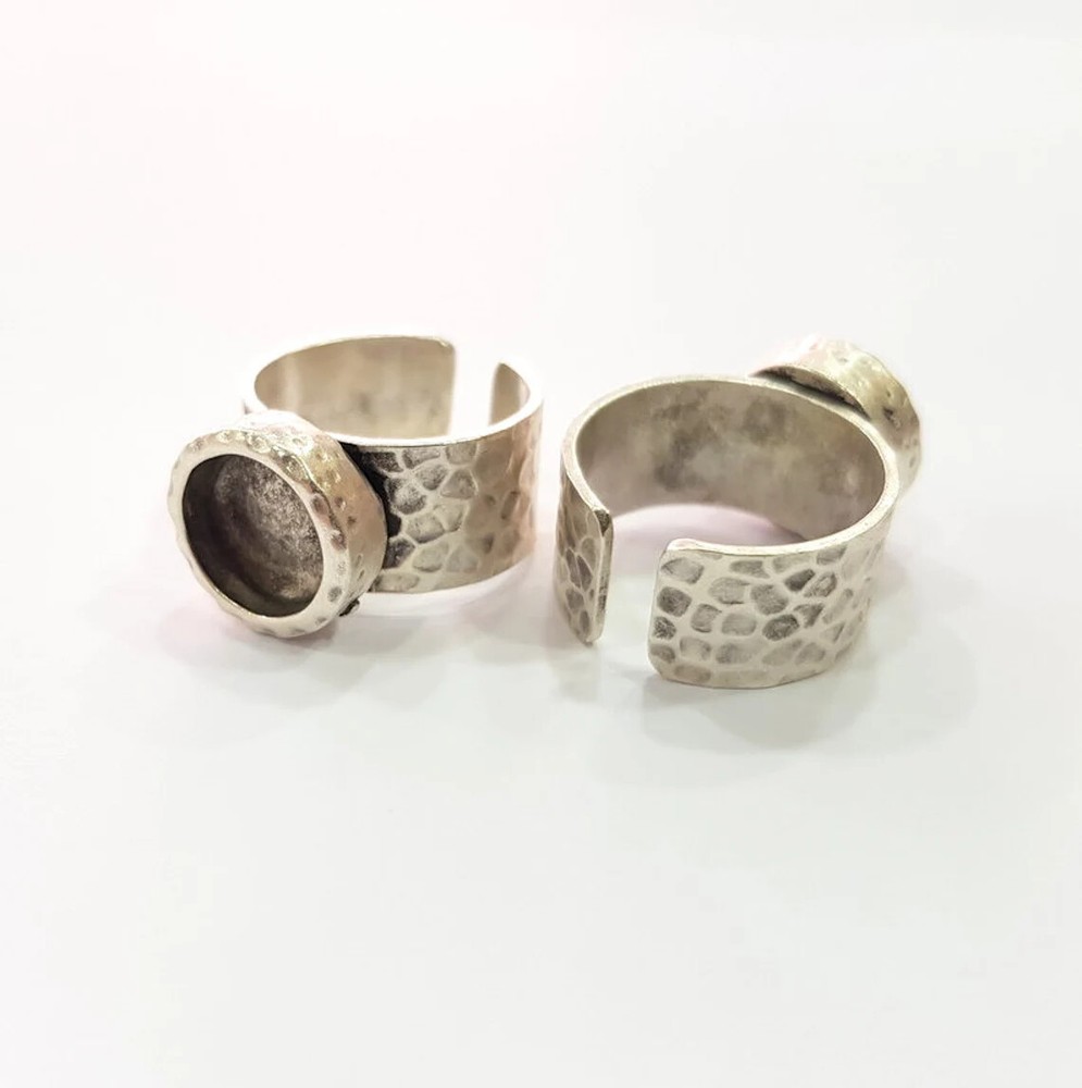 Hammered Ring Blank Setting Base Bezel inlay Backs Cabochon Antique Silver
