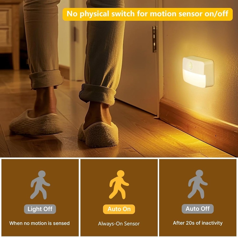Versatile 8 Pack Wireless Indoor Lights - Motion Sensor Warm White Illumination