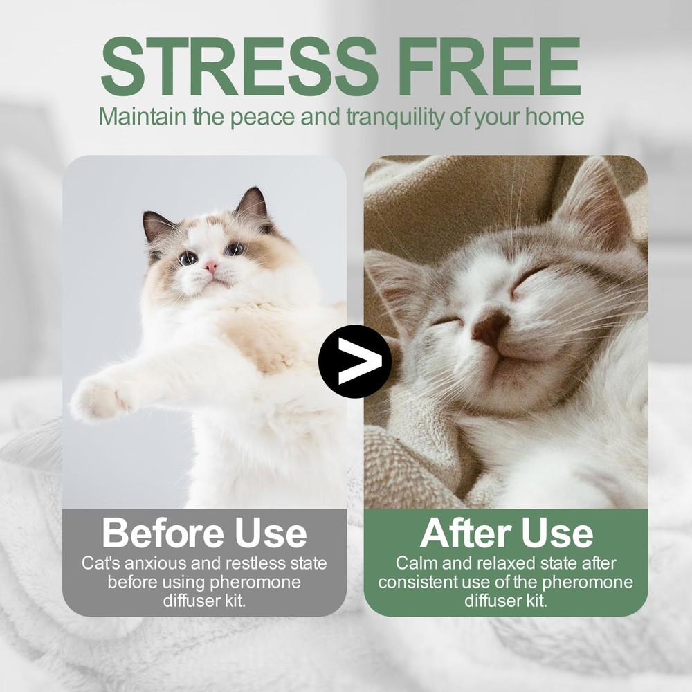 Cat Calming Pheromone Diffuser Set, Pet Calming Plugin Kit 2 Diffusers + 4 Re...