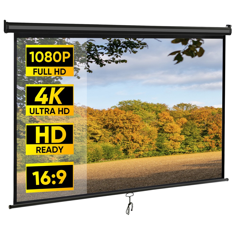 Projector Screen Manual Pull Down 80"16:9HD Projection Screen Home Theater Black