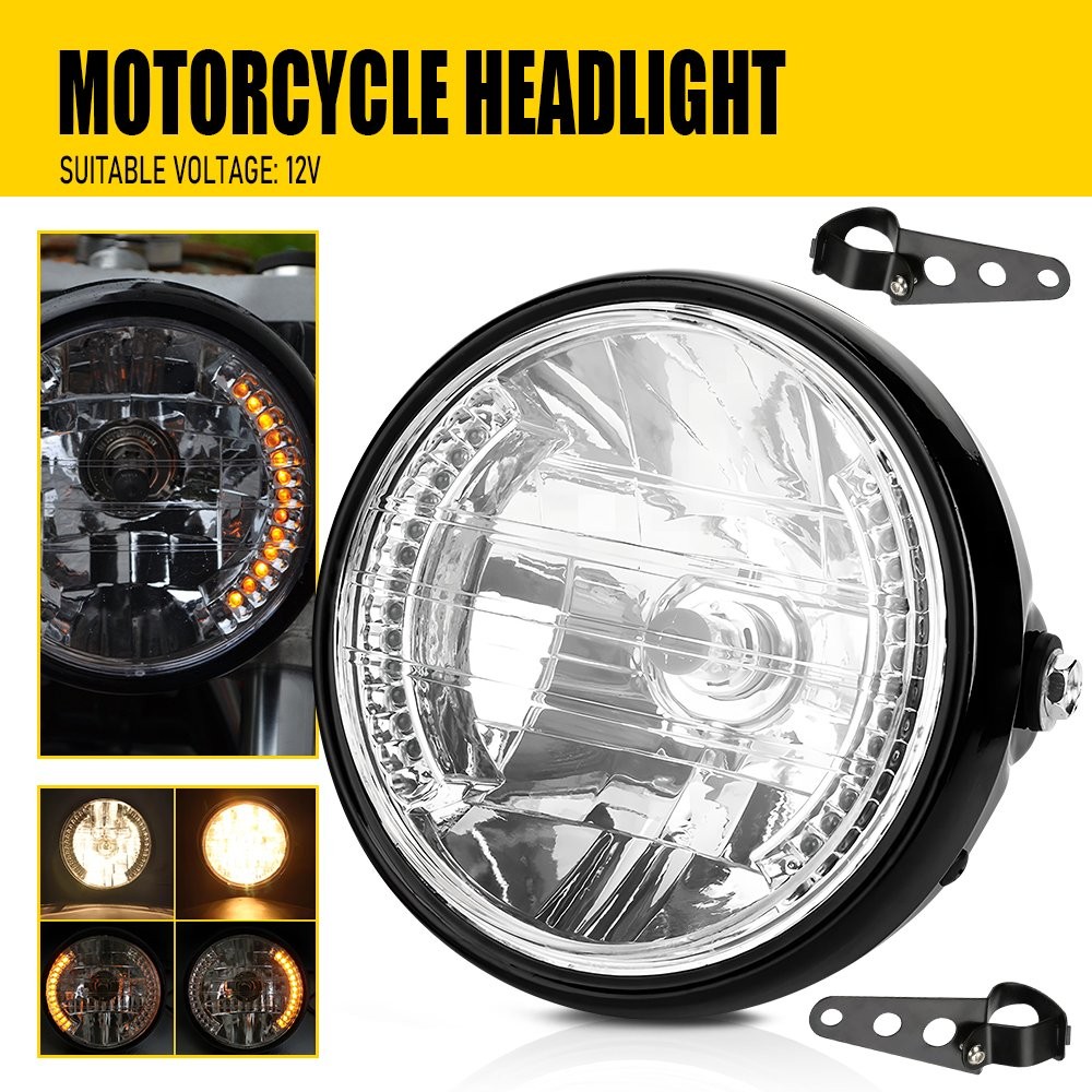7 inch LED Motorcycle Headlight Round With Mounting Bracket Universal Black EOU