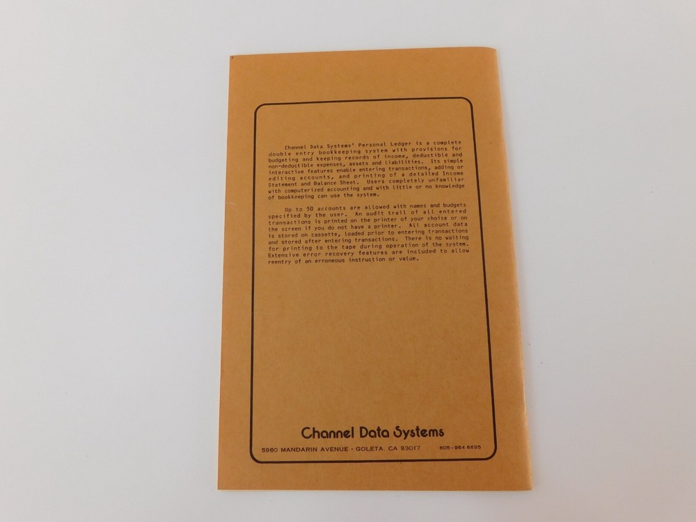 Vtg 1978 Personal Ledger for Commodore PET Computer Manual Channel Data Systems