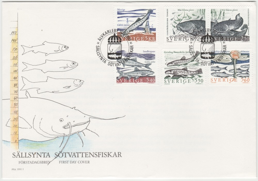 Sweden FDC 1991,  Rare Freshwater Fish, Mint