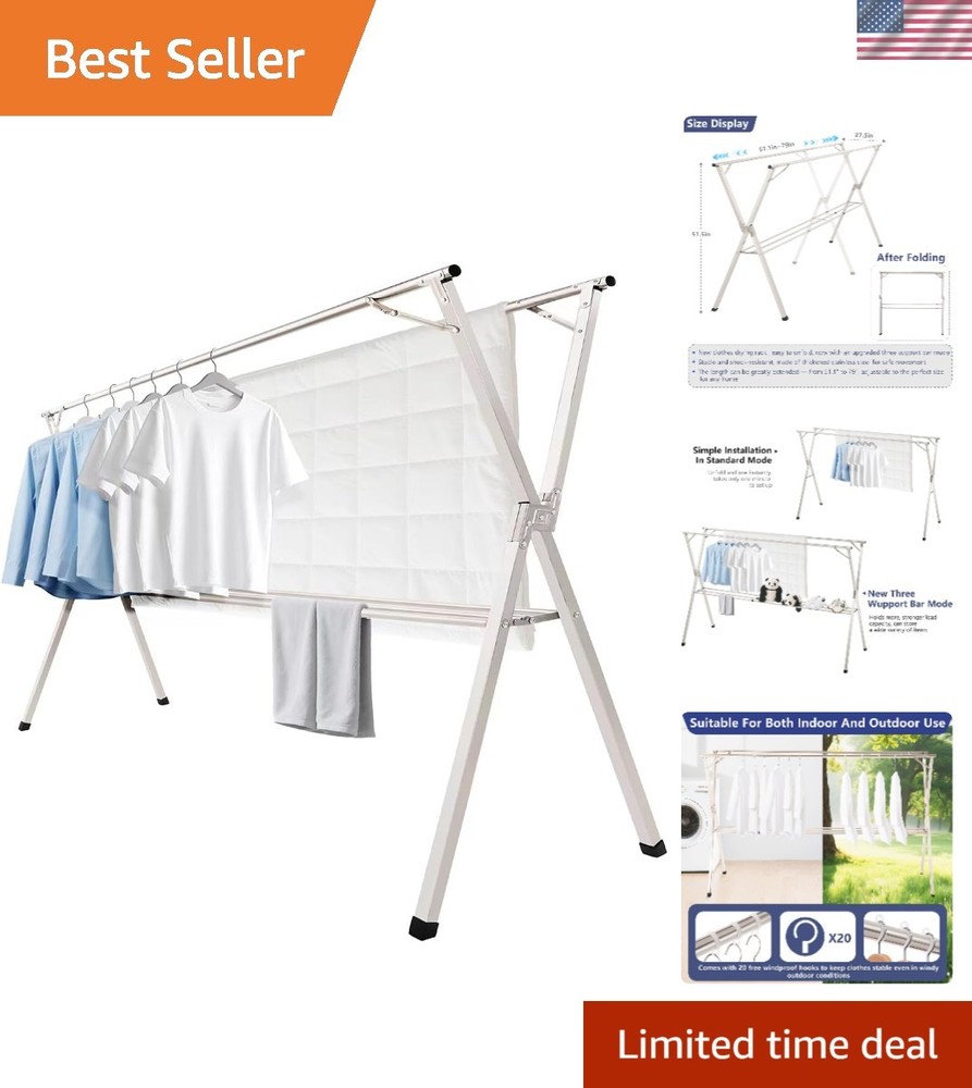 Sturdy 79" Stainless Steel Drying Rack - Lightweight, Adjustable & Space-Saving