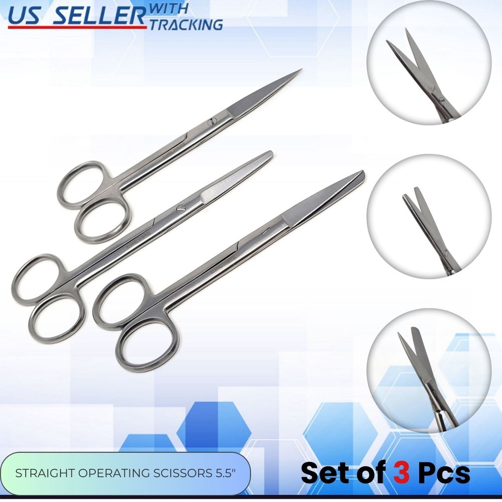 3 Operating Scissors 5.5" Straight Tip Sharp Blunt Surgical Instruments