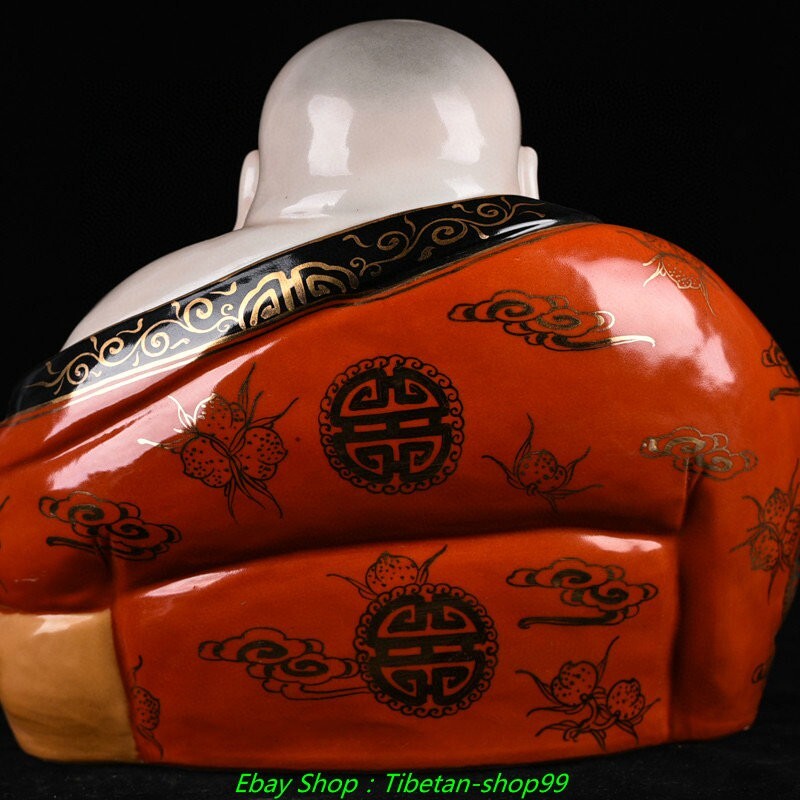 10.6''Old Dynasty Famille Rose Porcelain Gilt Happy Laugh Maitreya Buddha Statue