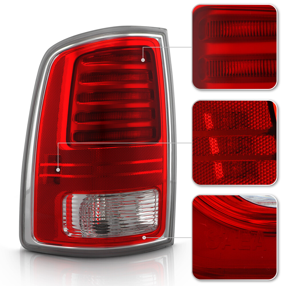 Replacement 2013-2018 Dodge RAM 1500 2500 3500 Chrome/Red LED Tail Lights LH+RH