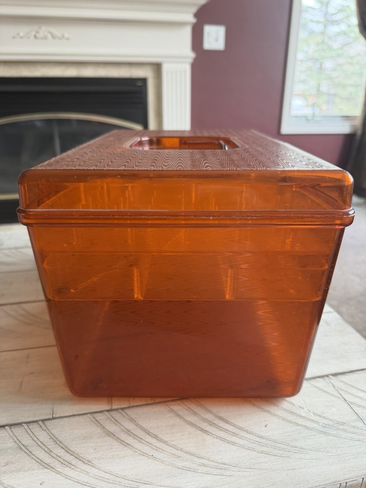Orange Plastic Sewing Basket with Handle, Internal Organizer, and Compartments