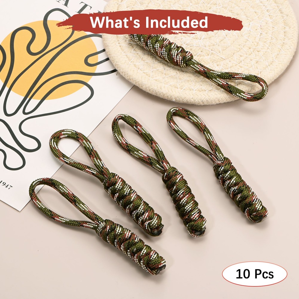 Zipper Pull Replacement [10PCS] - Paracord Pull Tab Extender -[Dark Green]