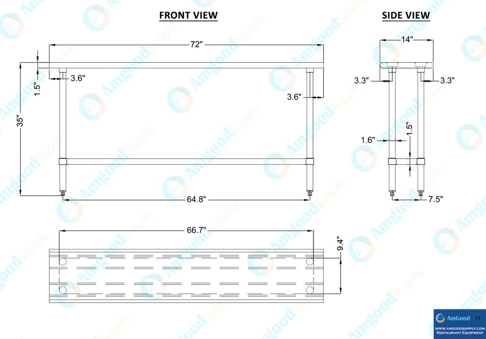 14 in. x 72 in. Stainless Steel Table