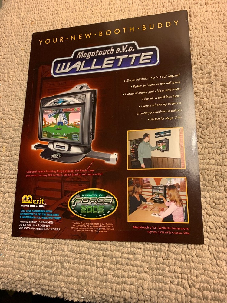 Elite Edge Force 2005 Wallette Evo Megatouch Merit ARCADE VIDEO GAME FLYER