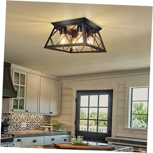 Flush Mount Ceiling Light for Kitchen Hallway, Industrial Close 4-Light Black